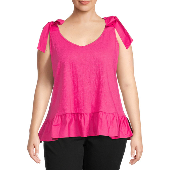 Terra & Sky Hot Pink Knit Tank Guaze Top with Tie Shoulder Womans Plus Size 4X - Picture 1 of 7